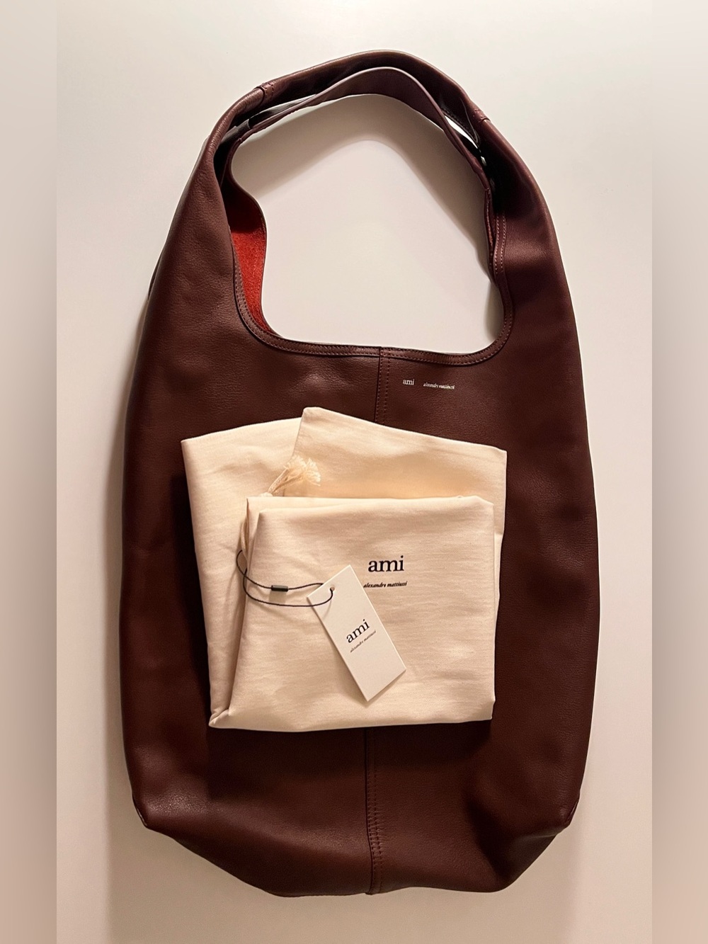 NWT AMI Paris Étienne Hobo Bag Burgundy Calf Leather w/ Dust Bag